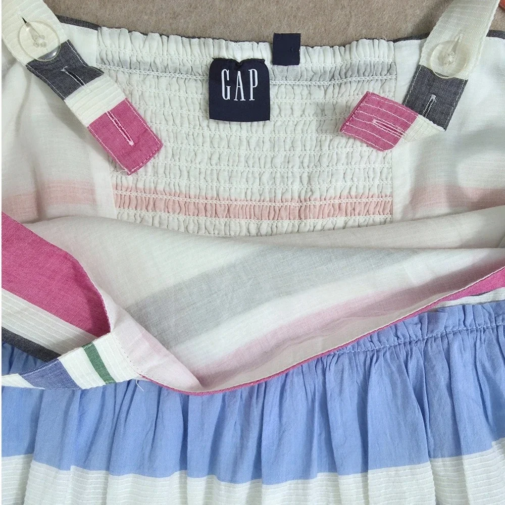 GAP Rainbow Striped Maxi Sun Dress Sz M Tiered Empire Waist Boho Cottage Coastal